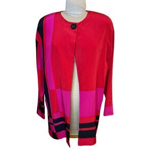 Peter Nygard 100% Silk Jacket Vintage Red/Pink/Black Sz. S Lightweight Packable